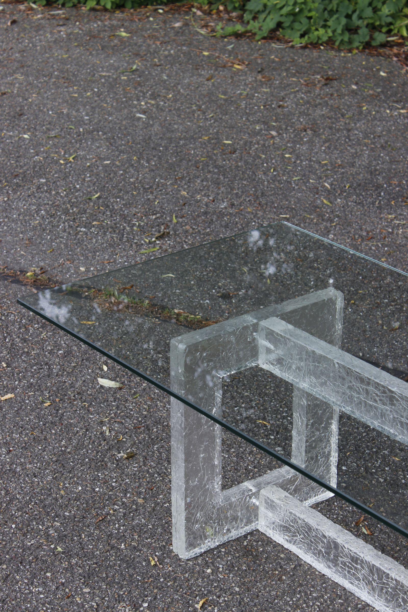 Late 20th Century Vintage frosted texture acrylic base coffee table, 1970s For Sale