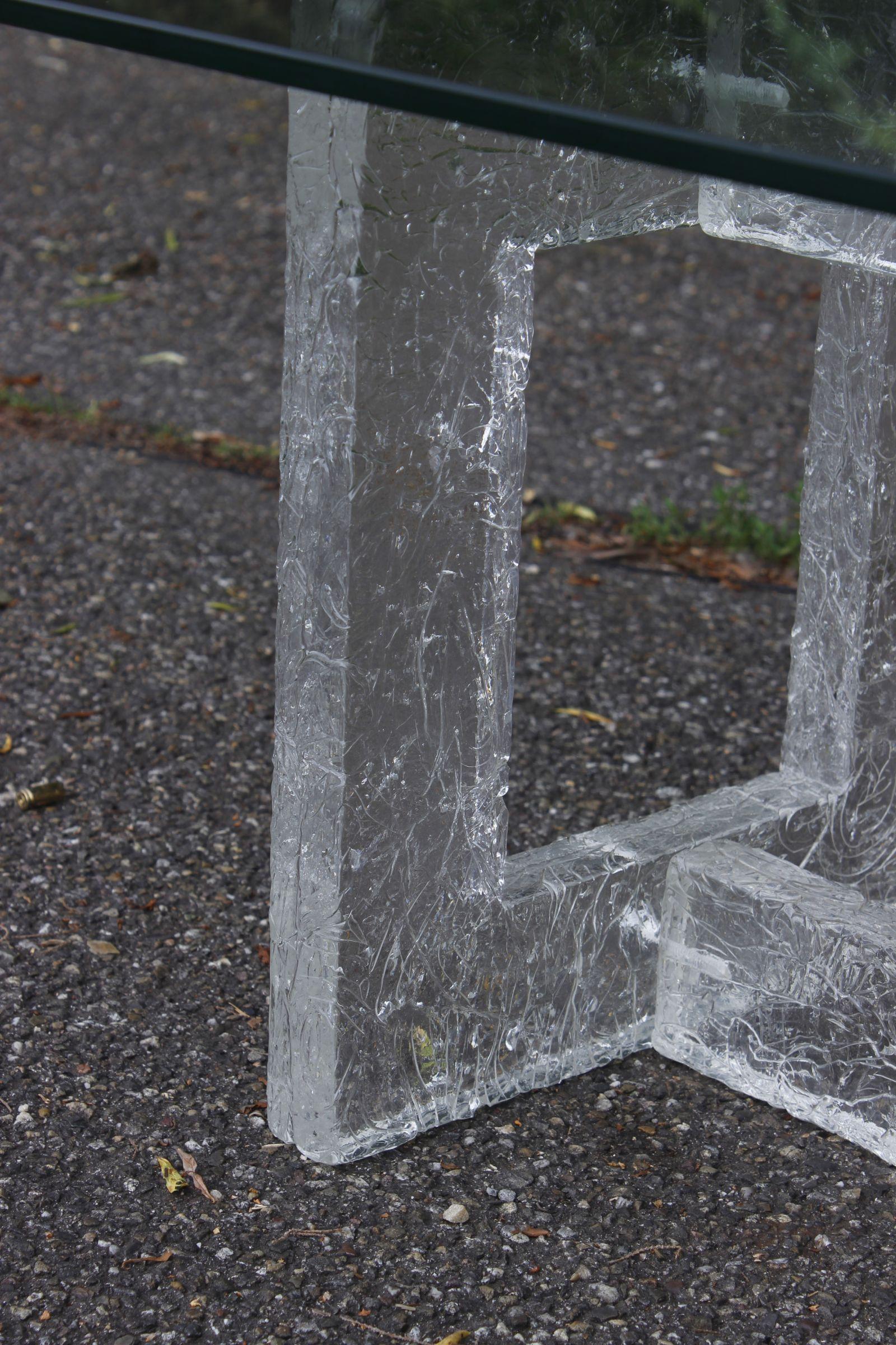 Glass Vintage frosted texture acrylic base coffee table, 1970s For Sale