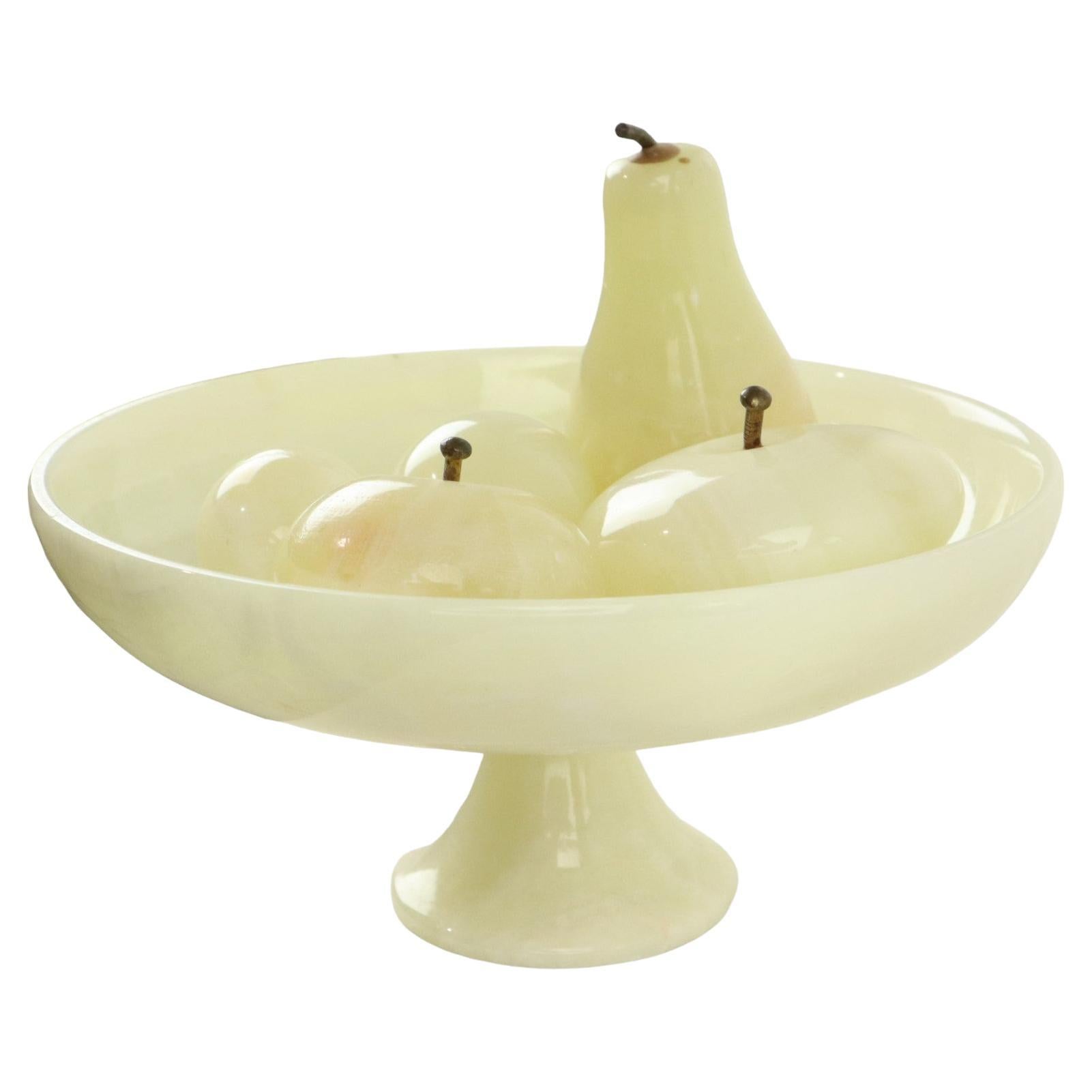 Bol à fruits vintage en marbre onyx décoré de pierres naturelles