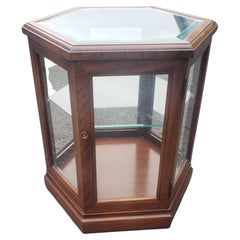 Table d'appoint hexagonale vintage en bois de fruitier et panneaux de verre