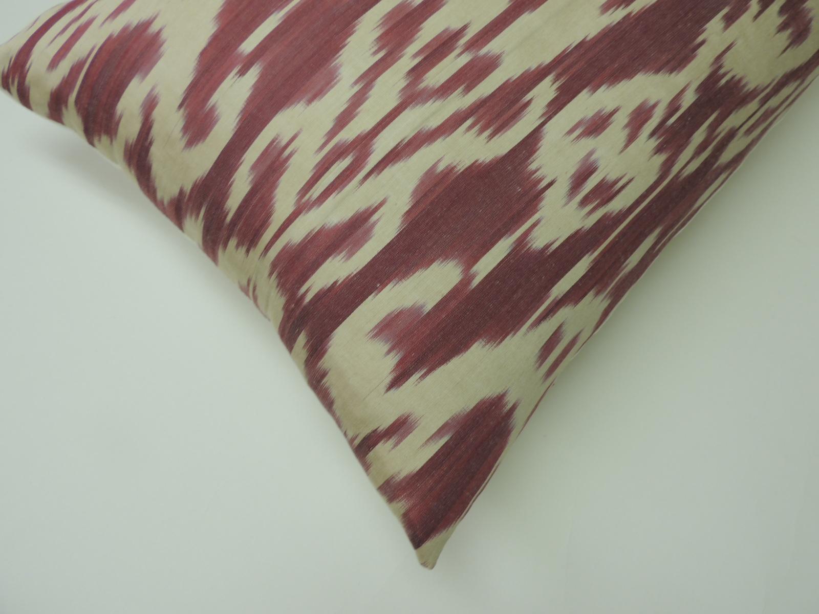 Tribal Vintage Fuchsia and Natural Silk Ikat Bolster Decorative Pillow