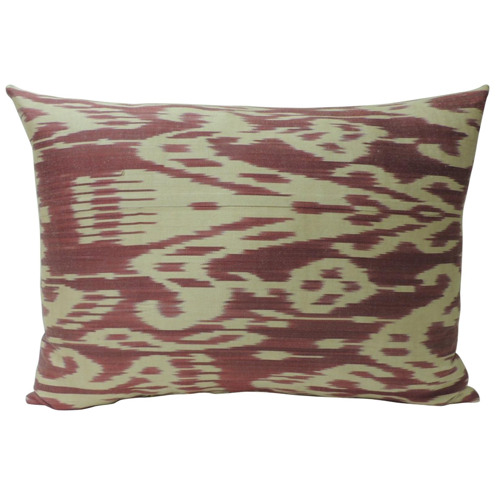 Vintage Fuchsia and Natural Silk Ikat Bolster Decorative Pillow