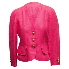 Vintage Fuchsia Christian Lacroix 1990s Silk & Linen-Blend Blazer Size US 10