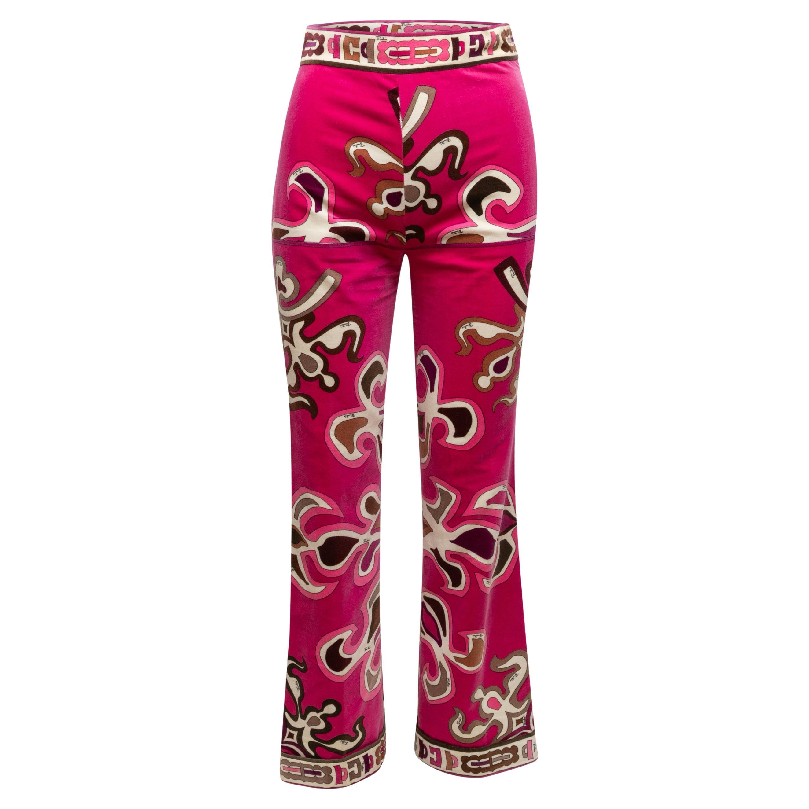 Vintage Fuchsia & Multicolor Emilio Pucci Abstract Print Velvet Pants Size US XS
