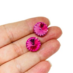 Vintage fuchsia pink rivioli crystal post earrings