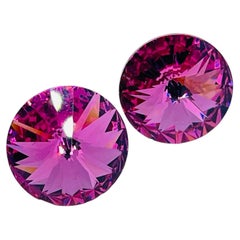 Vintage fuchsia pink rivioli crystal post earrings
