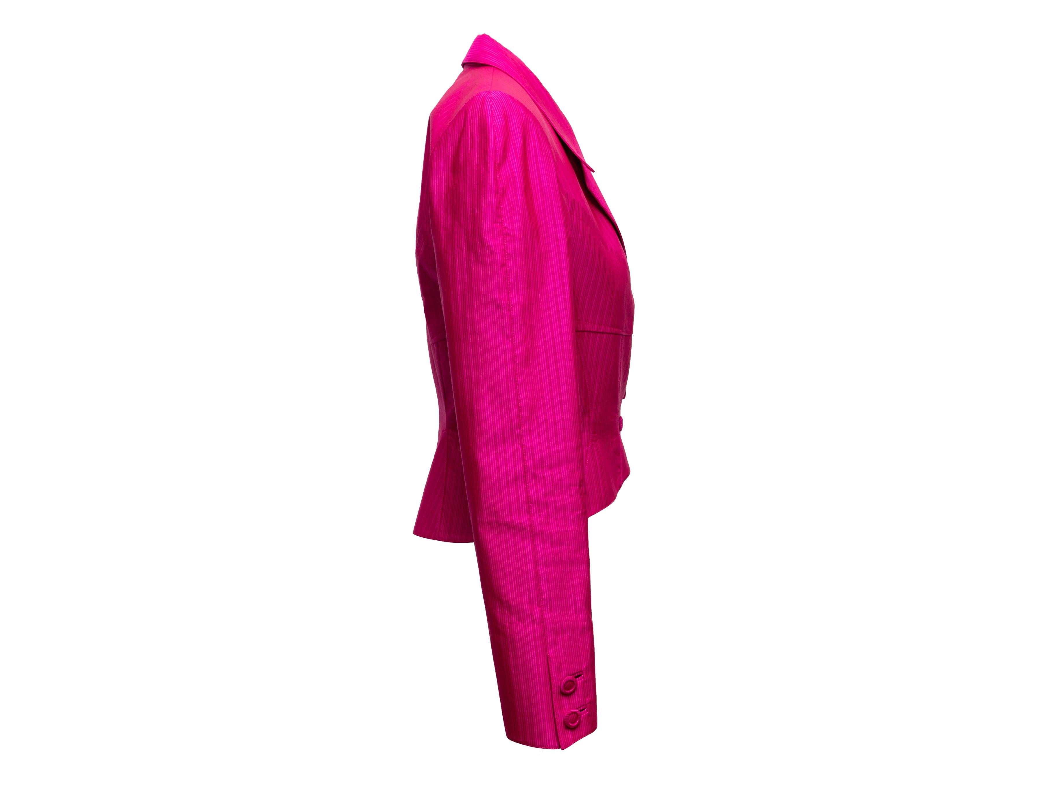 Vintage Fuchsia Thierry Mugler Cropped Blazer Size FR 42 In Good Condition For Sale In New York, NY