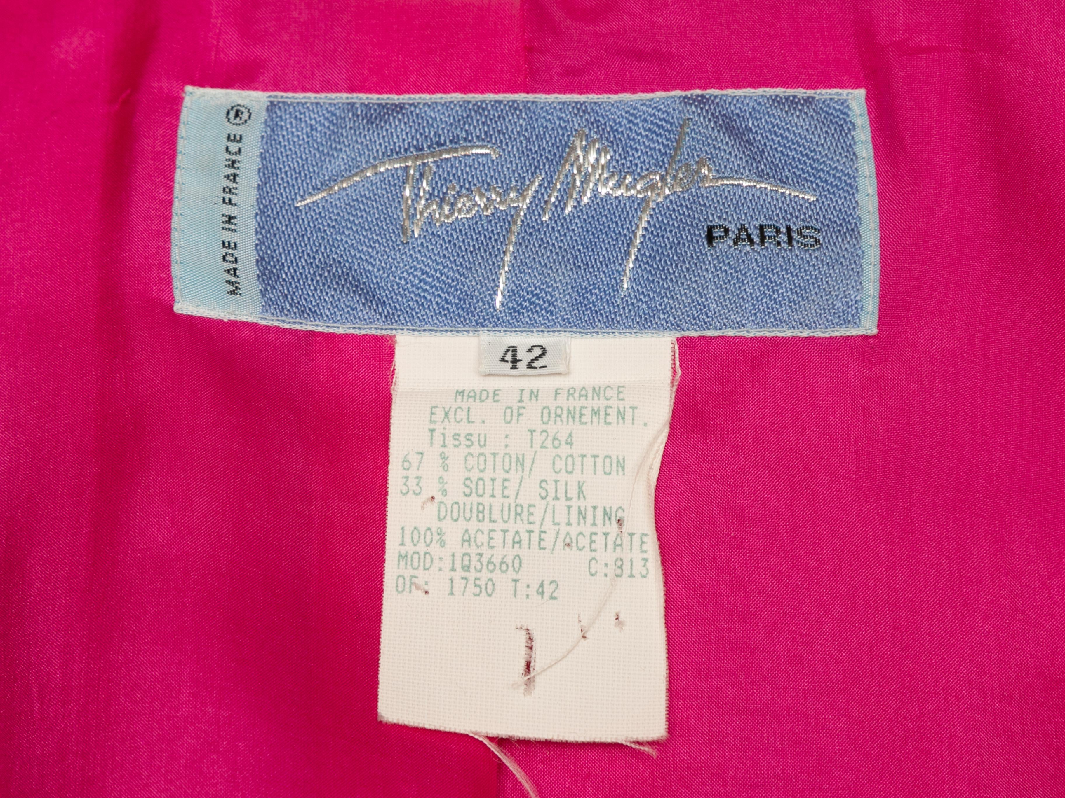 Vintage Fuchsia Thierry Mugler Cropped Blazer Size FR 42 For Sale 1