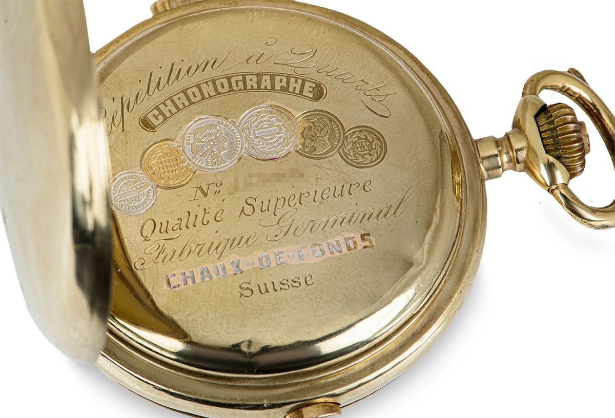 Vintage Full Hunter Quarter Repeater Chronograph Art Nouveau Pocket Watch 2