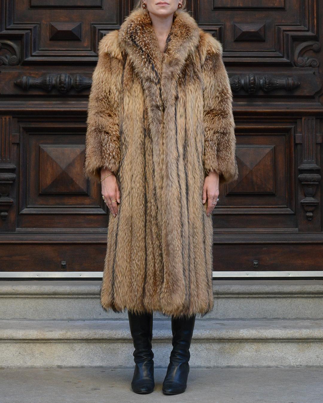  Manteau long vintage Tanuki en fourrure de raton laveur Pour femmes 