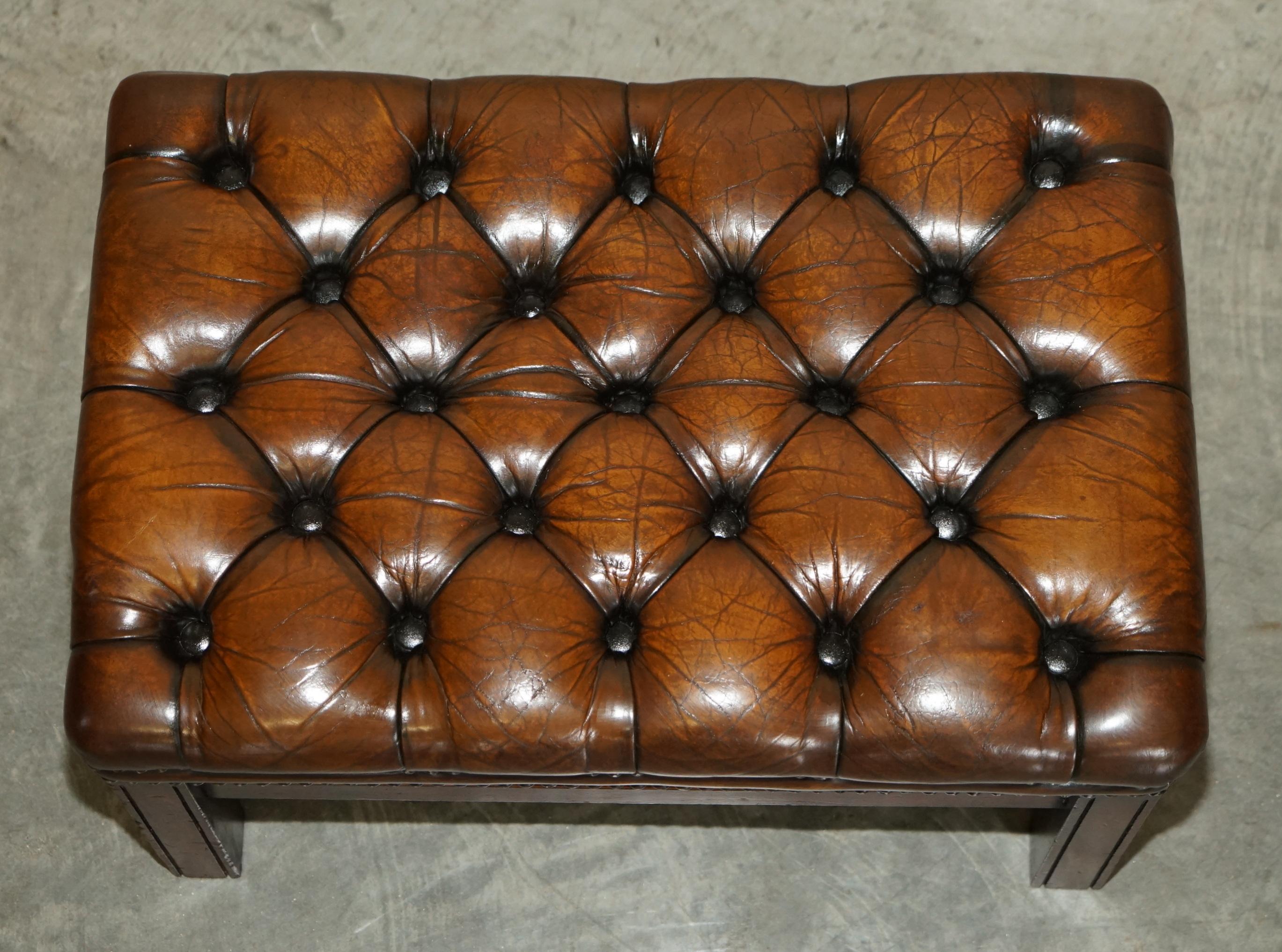 brown leather chesterfield footstool