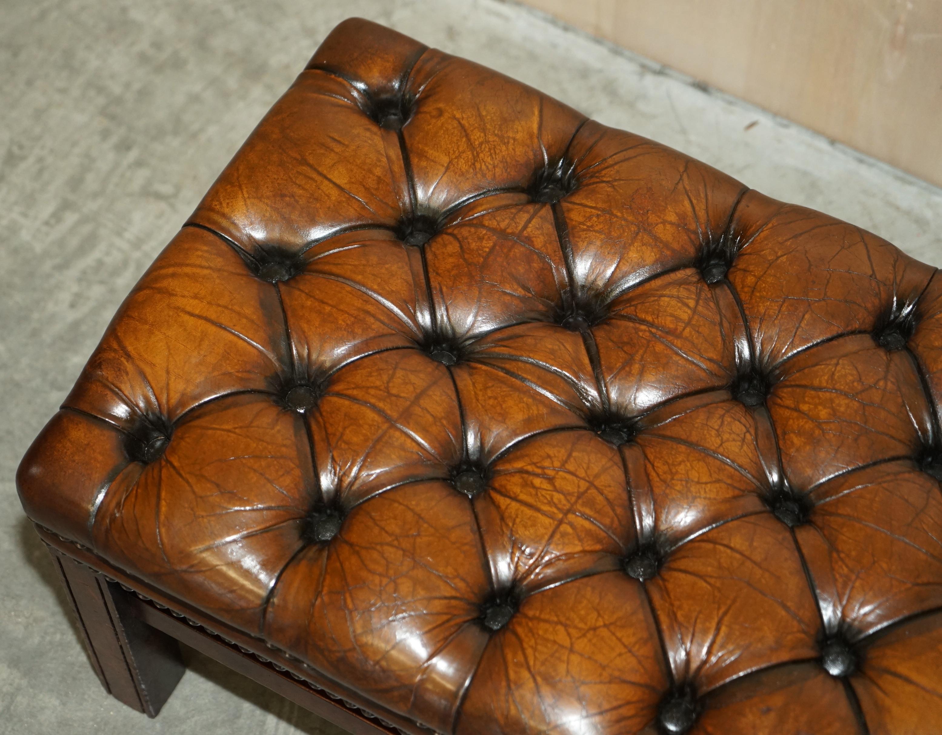 brown leather chesterfield footstool