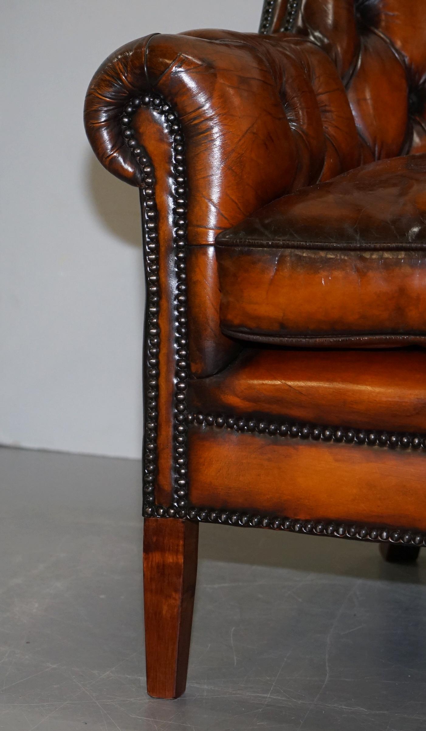 Vintage Fully Restored Cigar Brown Leather Chesterfield Club Library Armchair 6