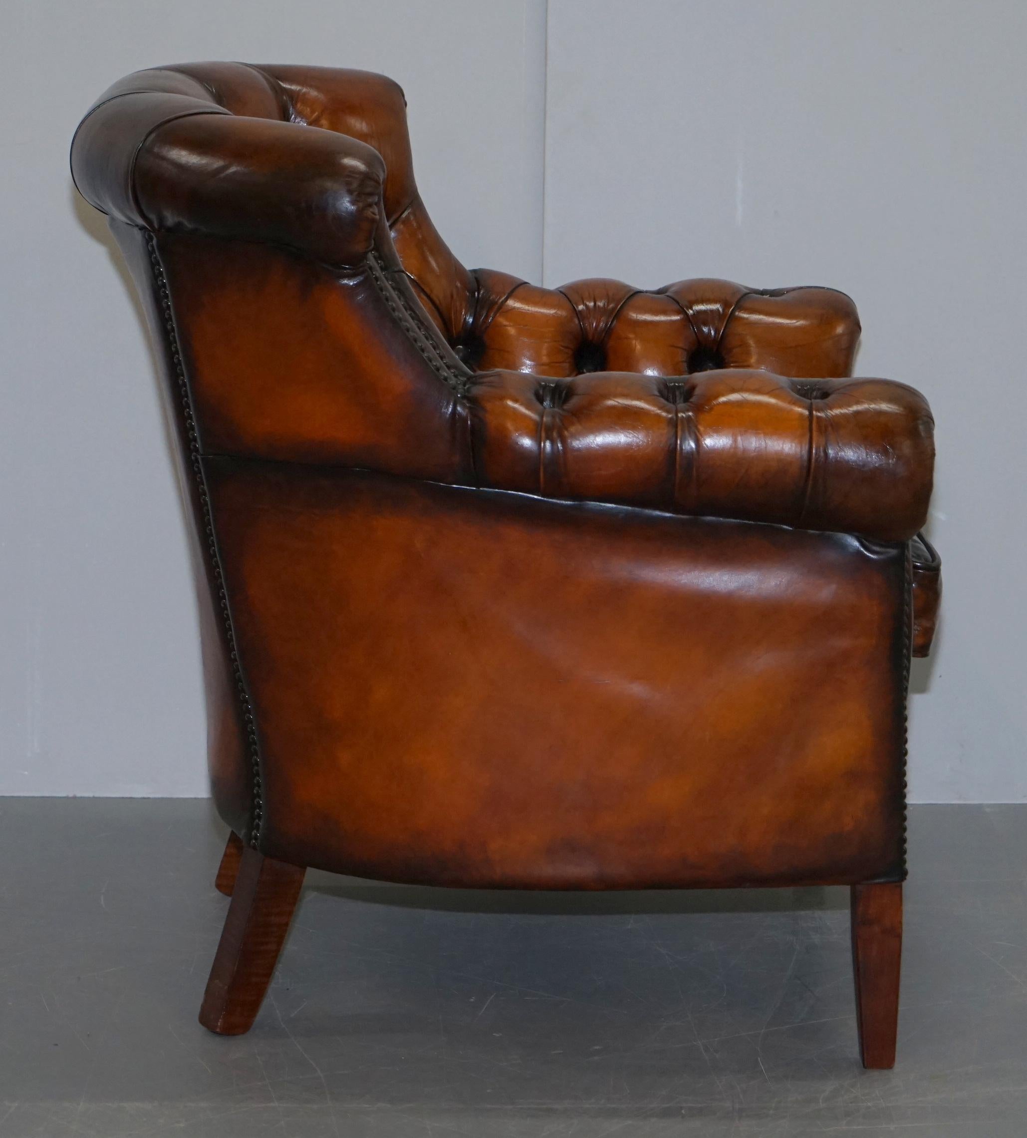 Vintage Fully Restored Cigar Brown Leather Chesterfield Club Library Armchair 8