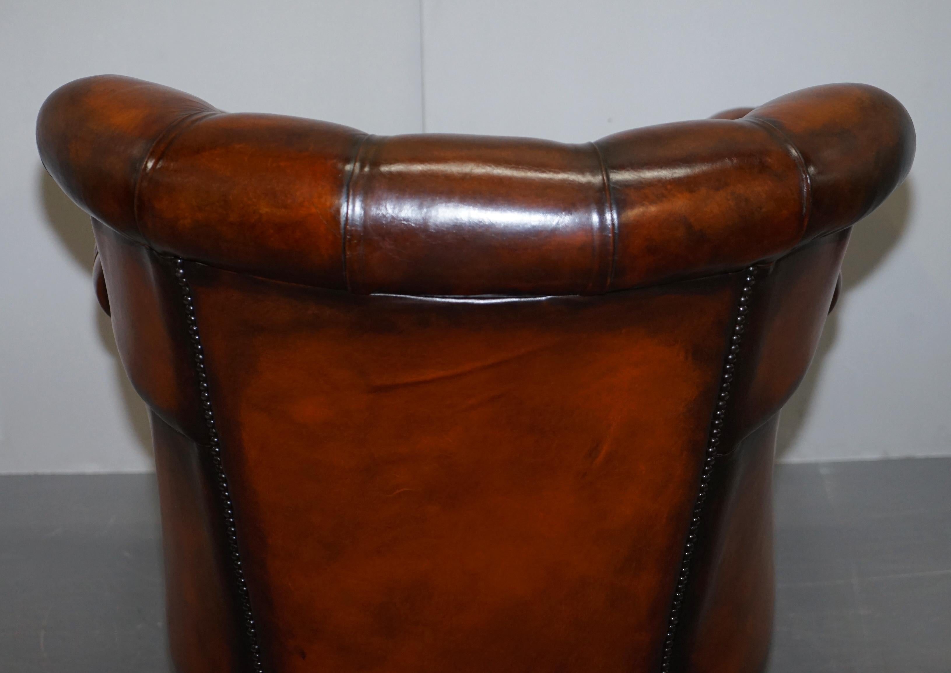 Vintage Fully Restored Cigar Brown Leather Chesterfield Club Library Armchair 10