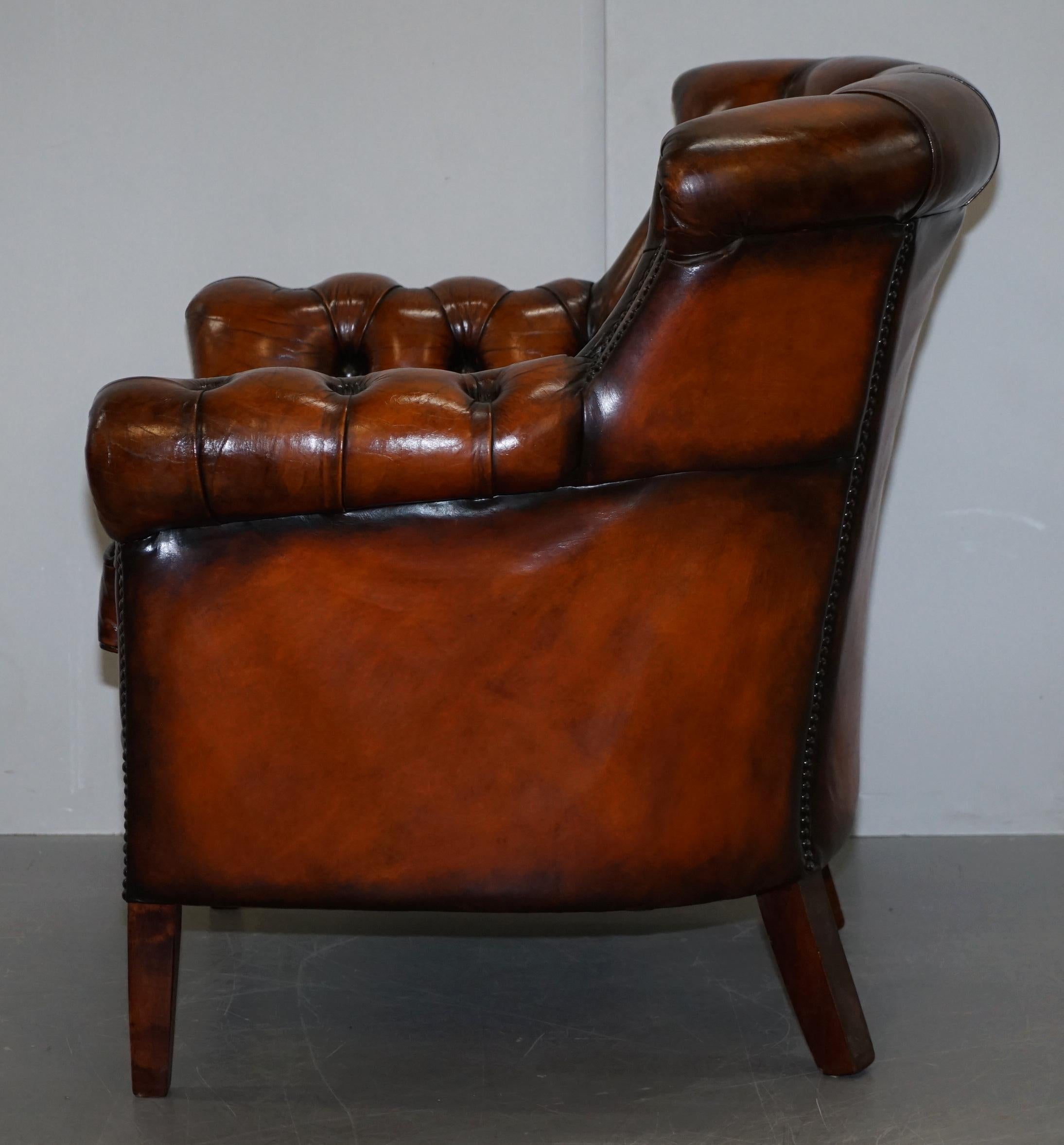 Vintage Fully Restored Cigar Brown Leather Chesterfield Club Library Armchair 11