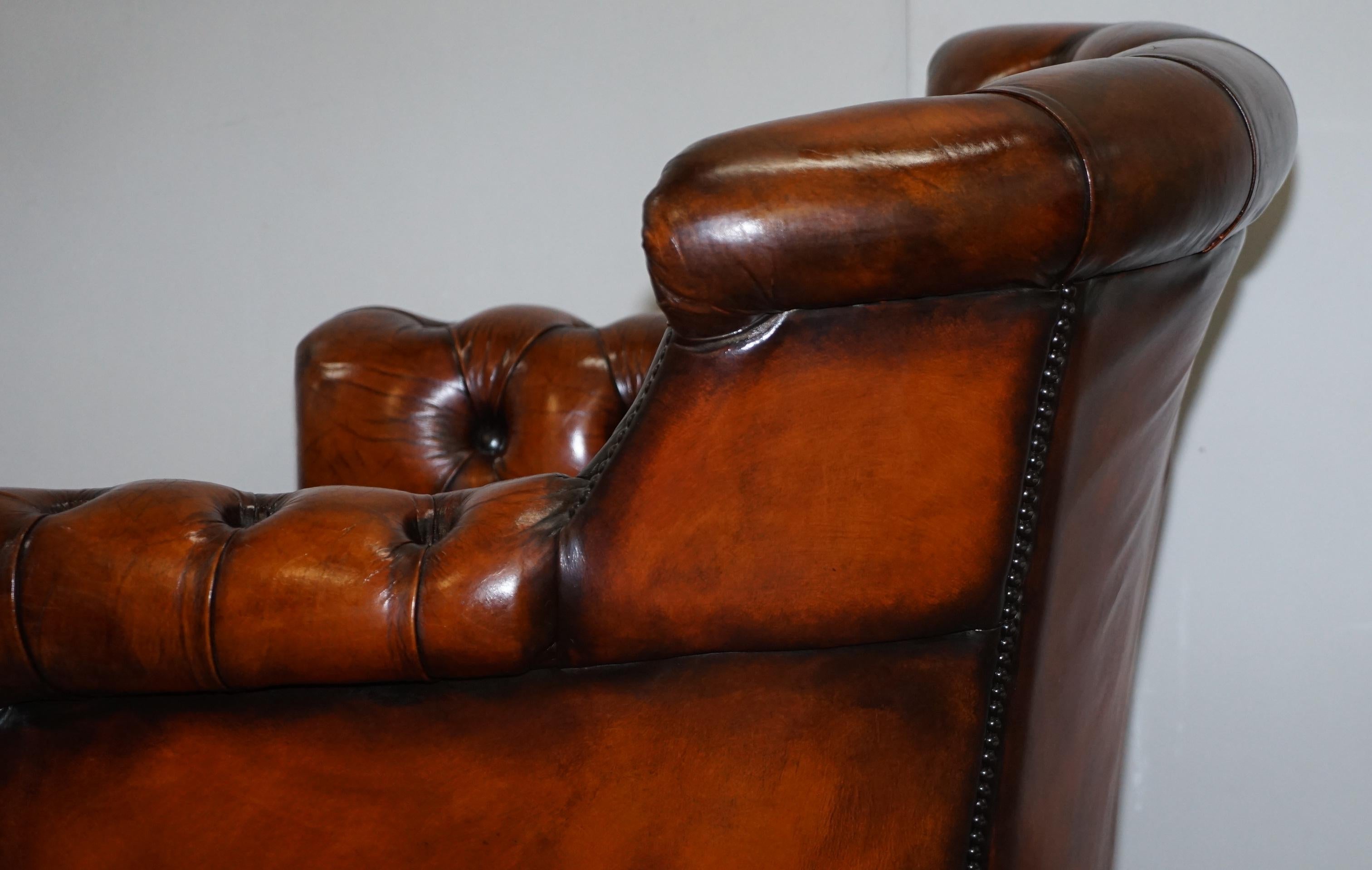 Vintage Fully Restored Cigar Brown Leather Chesterfield Club Library Armchair 12