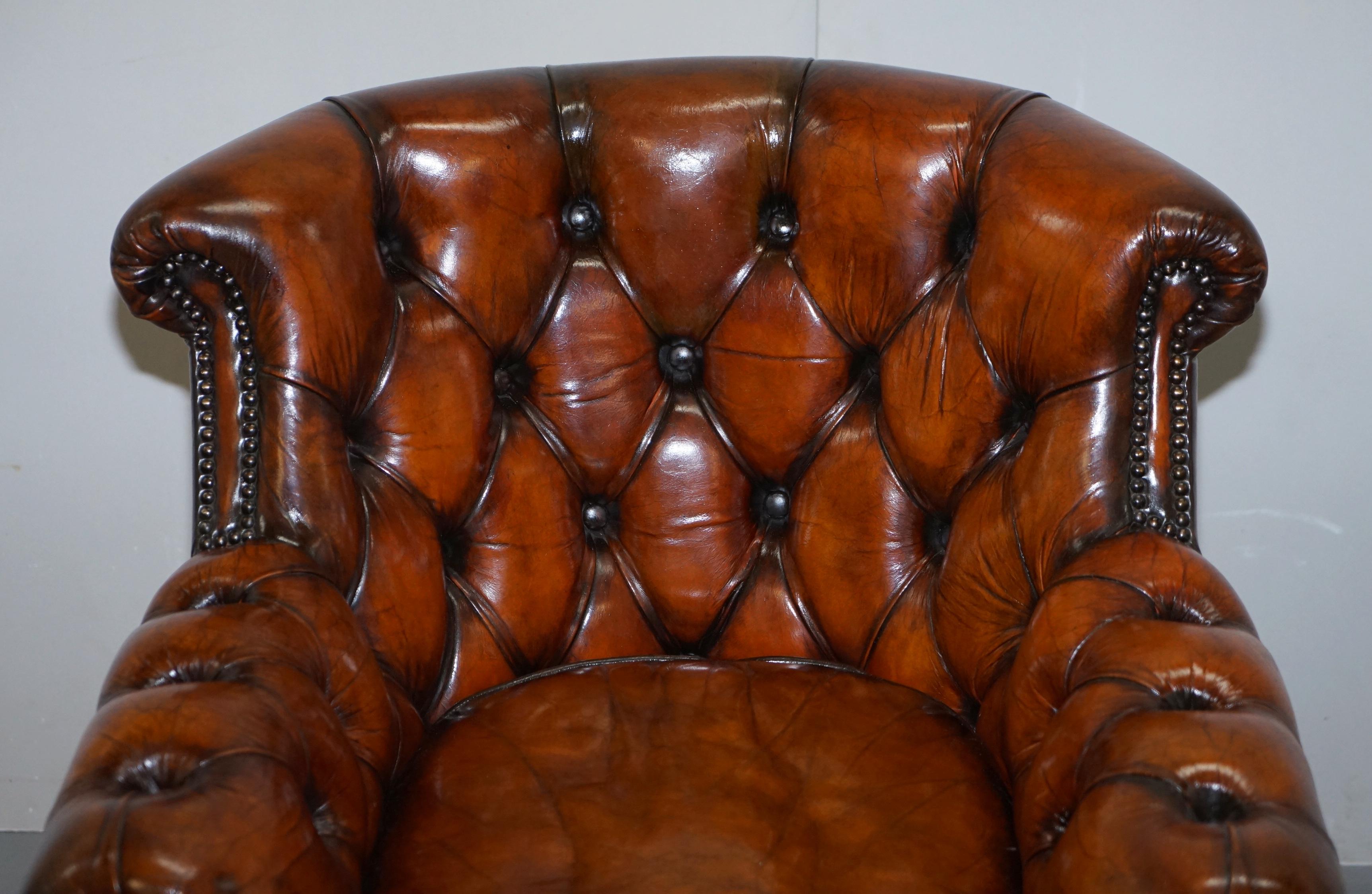 Hand-Crafted Vintage Fully Restored Cigar Brown Leather Chesterfield Club Library Armchair
