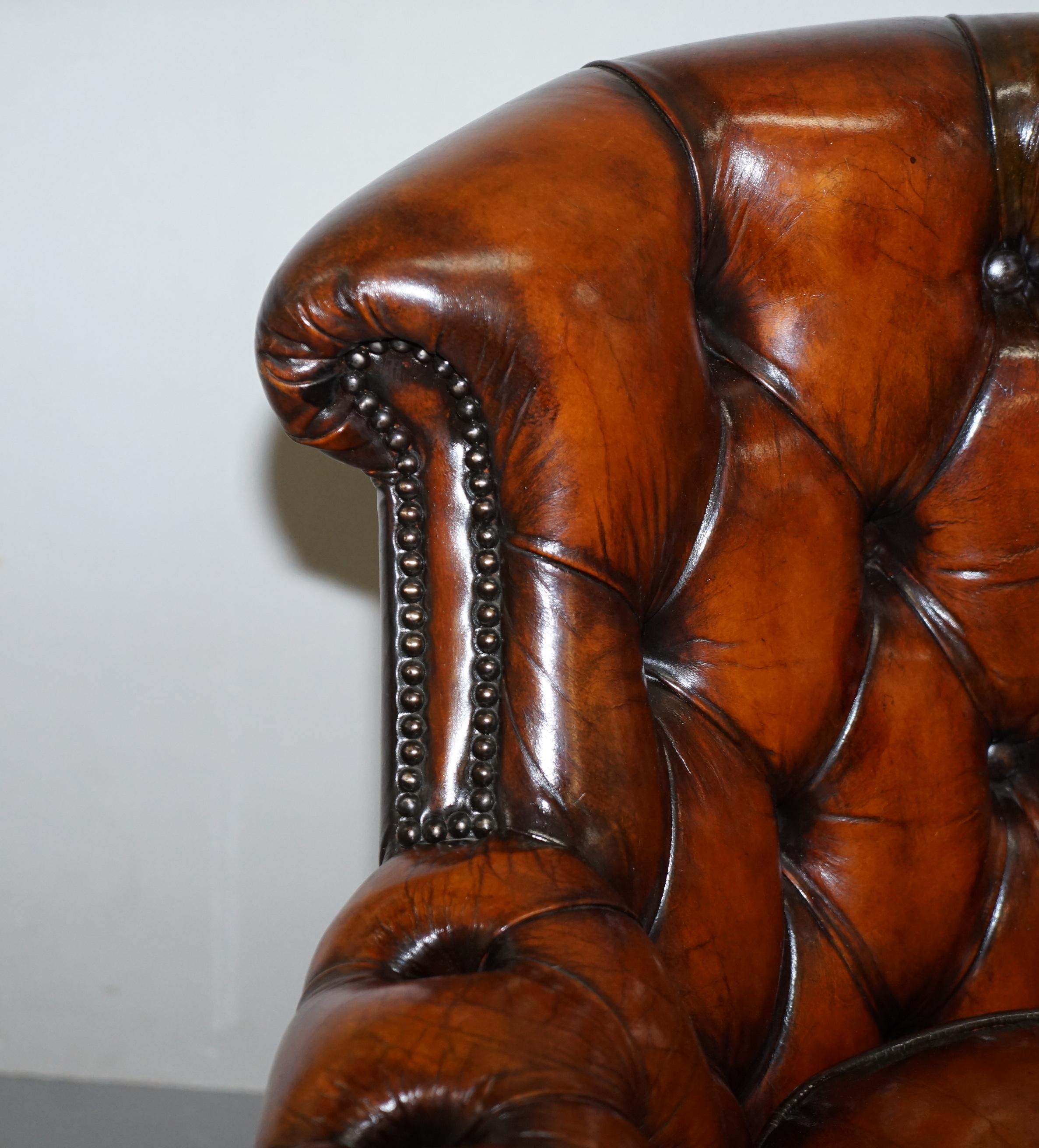20th Century Vintage Fully Restored Cigar Brown Leather Chesterfield Club Library Armchair