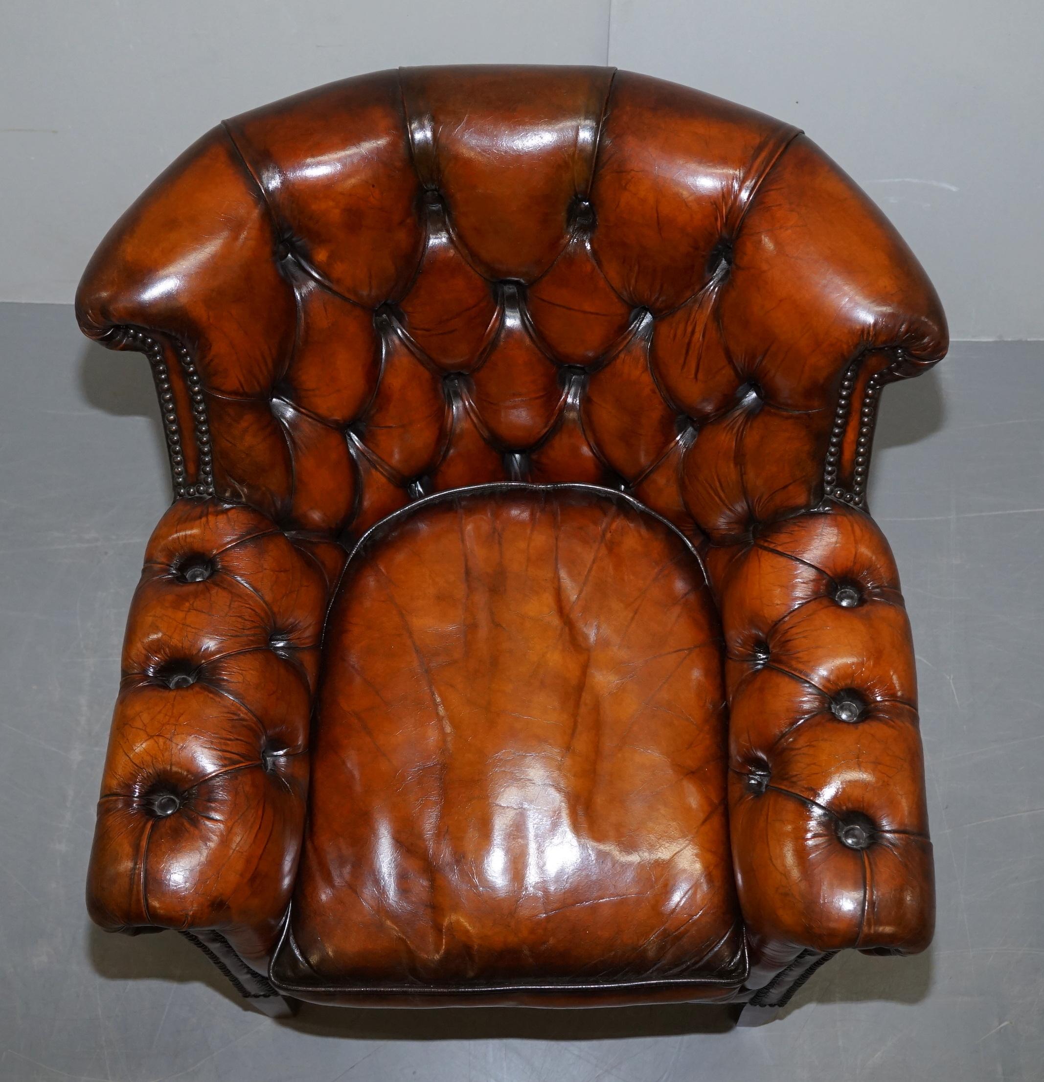 Vintage Fully Restored Cigar Brown Leather Chesterfield Club Library Armchair 3