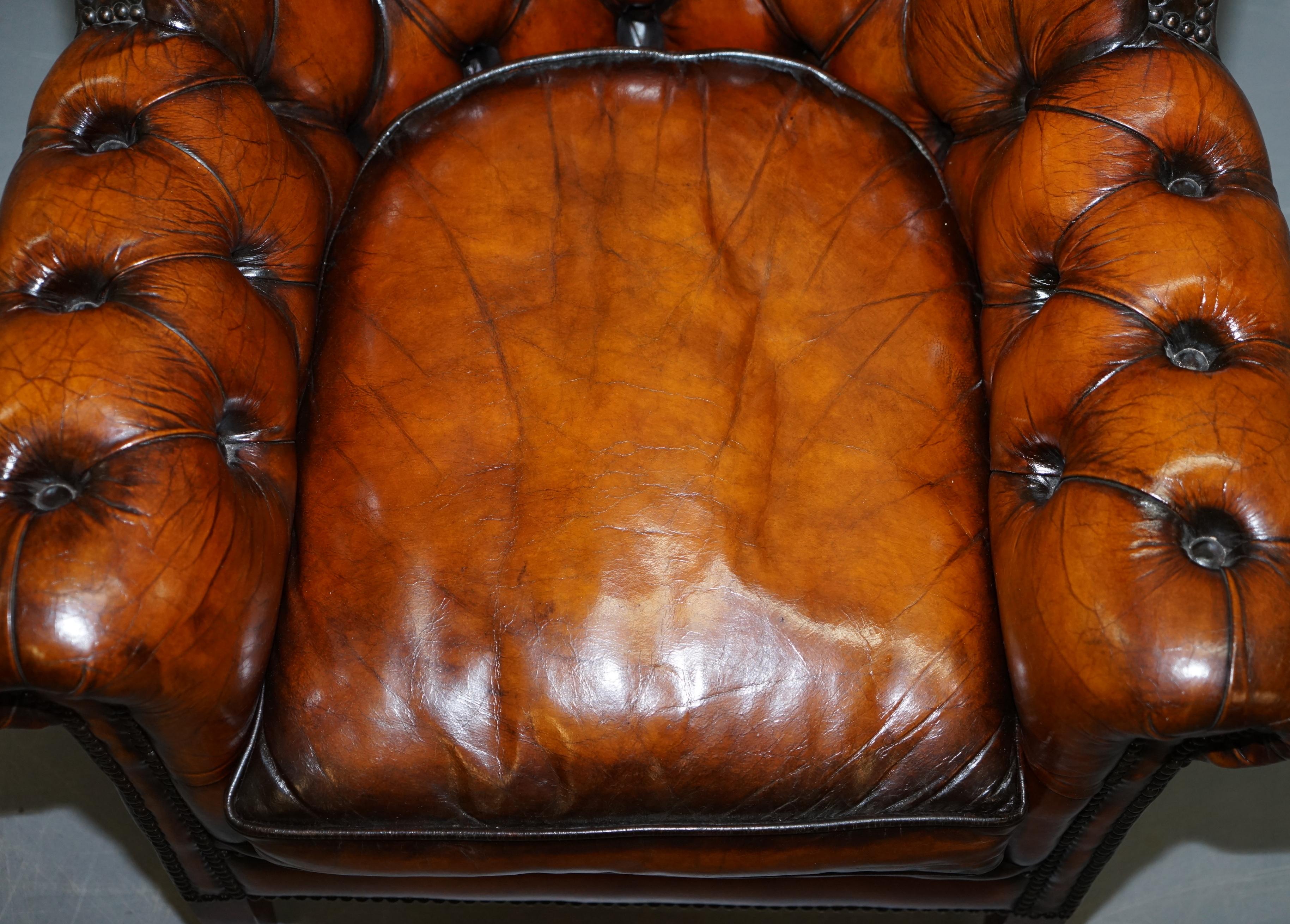Vintage Fully Restored Cigar Brown Leather Chesterfield Club Library Armchair 4