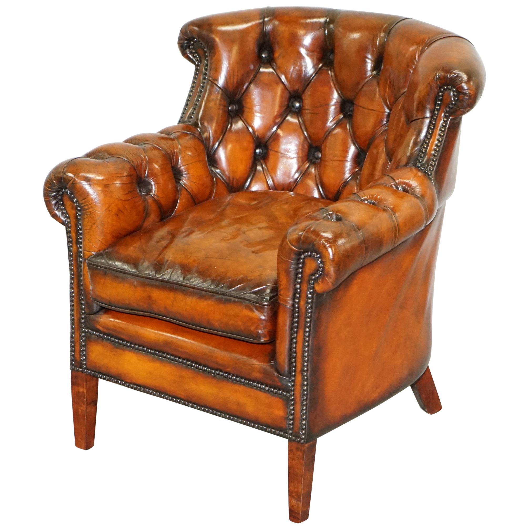 Vintage Fully Restored Cigar Brown Leather Chesterfield Club Library Armchair