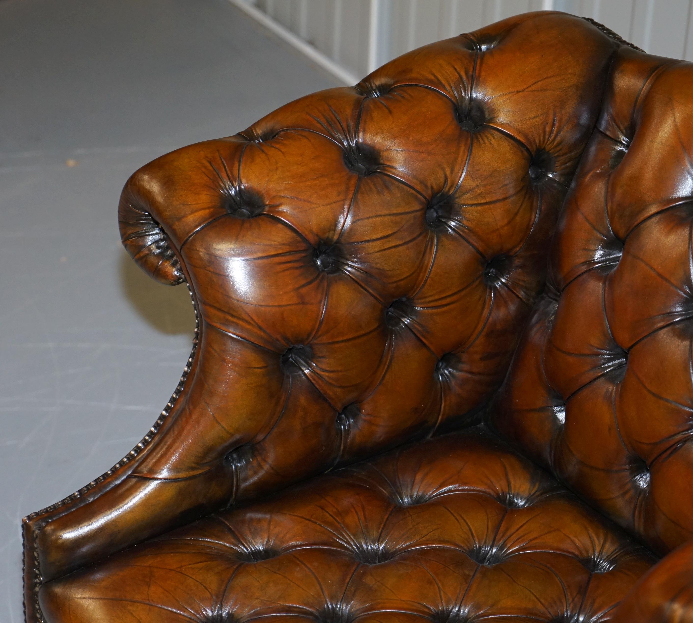 20th Century Vintage Fully Restored Cigar Brown Leather Chesterfield Hump Back Club Armchair