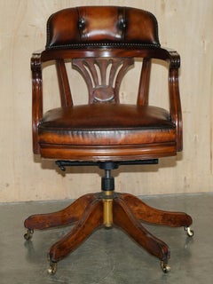 FAUTEUIL DE BUREAU VINTAGE EN CUIR BRUN DE CIGAR profond entièrement restauré