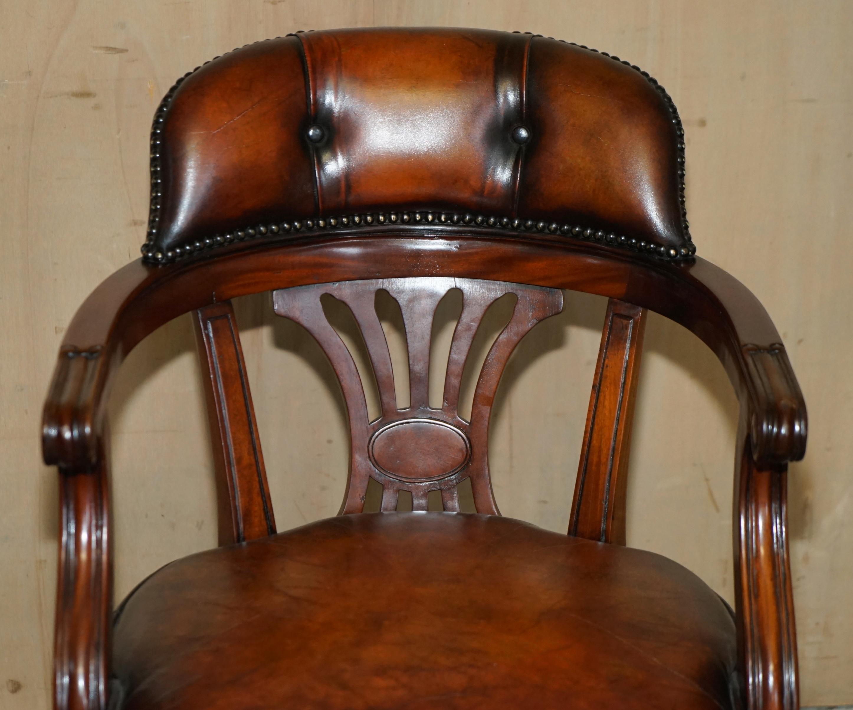 William IV VINTAGE FULLY RESTORED DEEP CIGAR BROWN LEATHER SWiVEL CAPTAINS OFFICE CHAIR For Sale