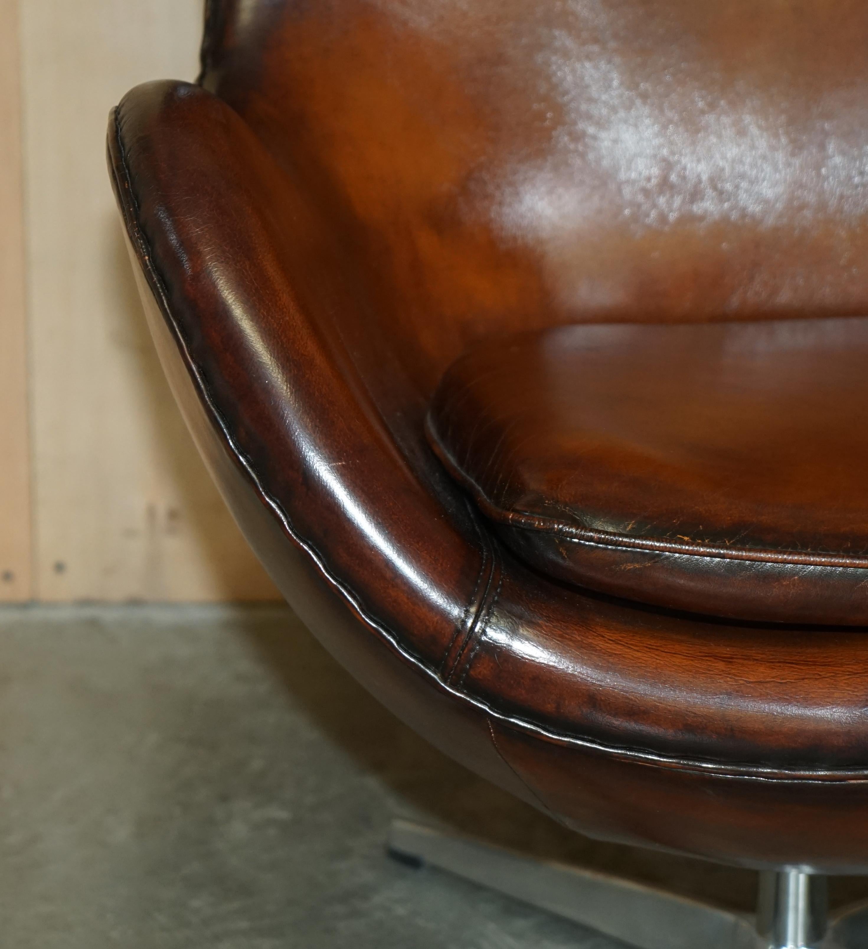 Vintage Fully Restored Fritz Hansen Style Egg Chair in Whisky Brown Leather 2