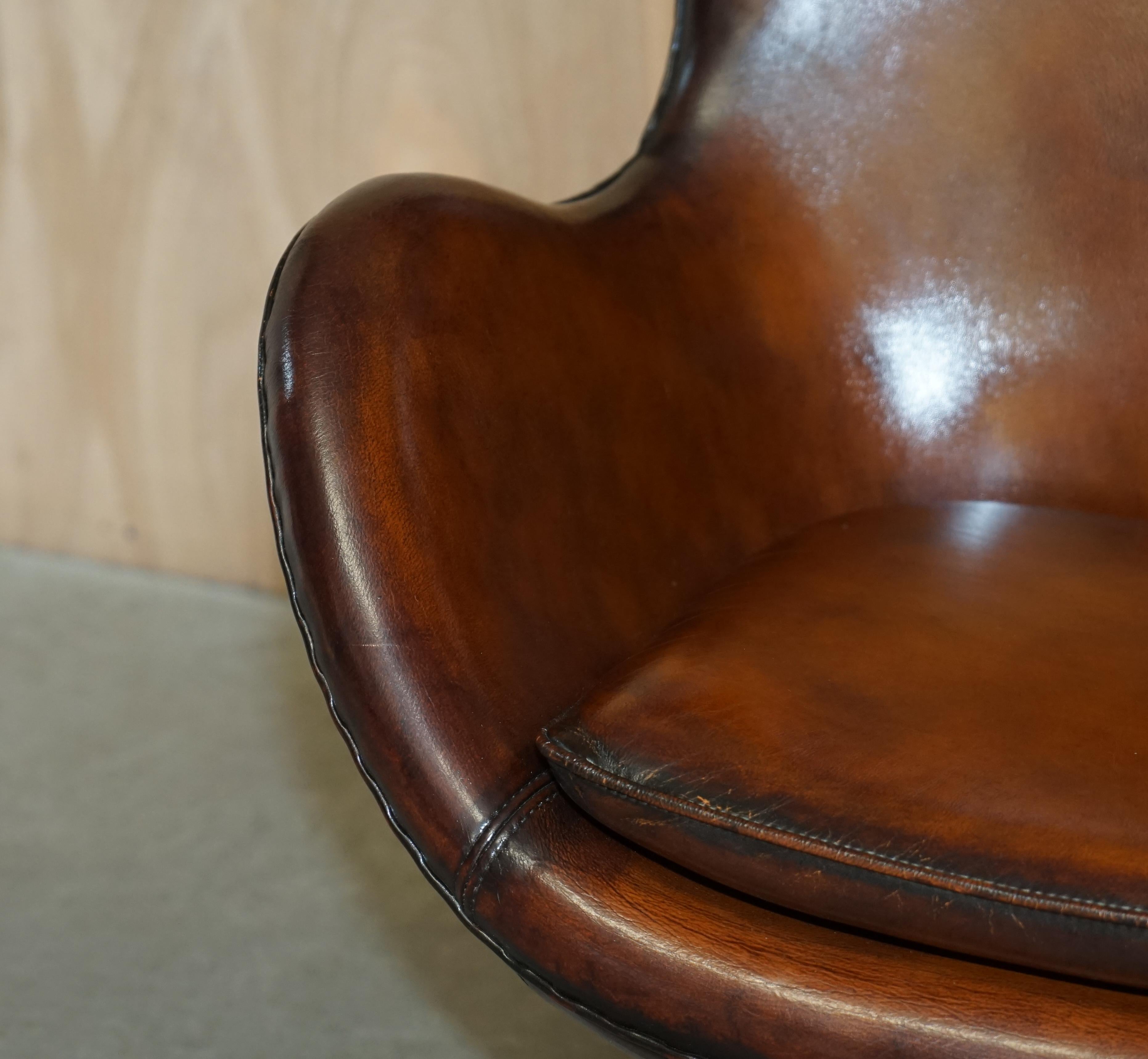 Vintage Fully Restored Fritz Hansen Style Egg Chair in Whisky Brown Leather 3