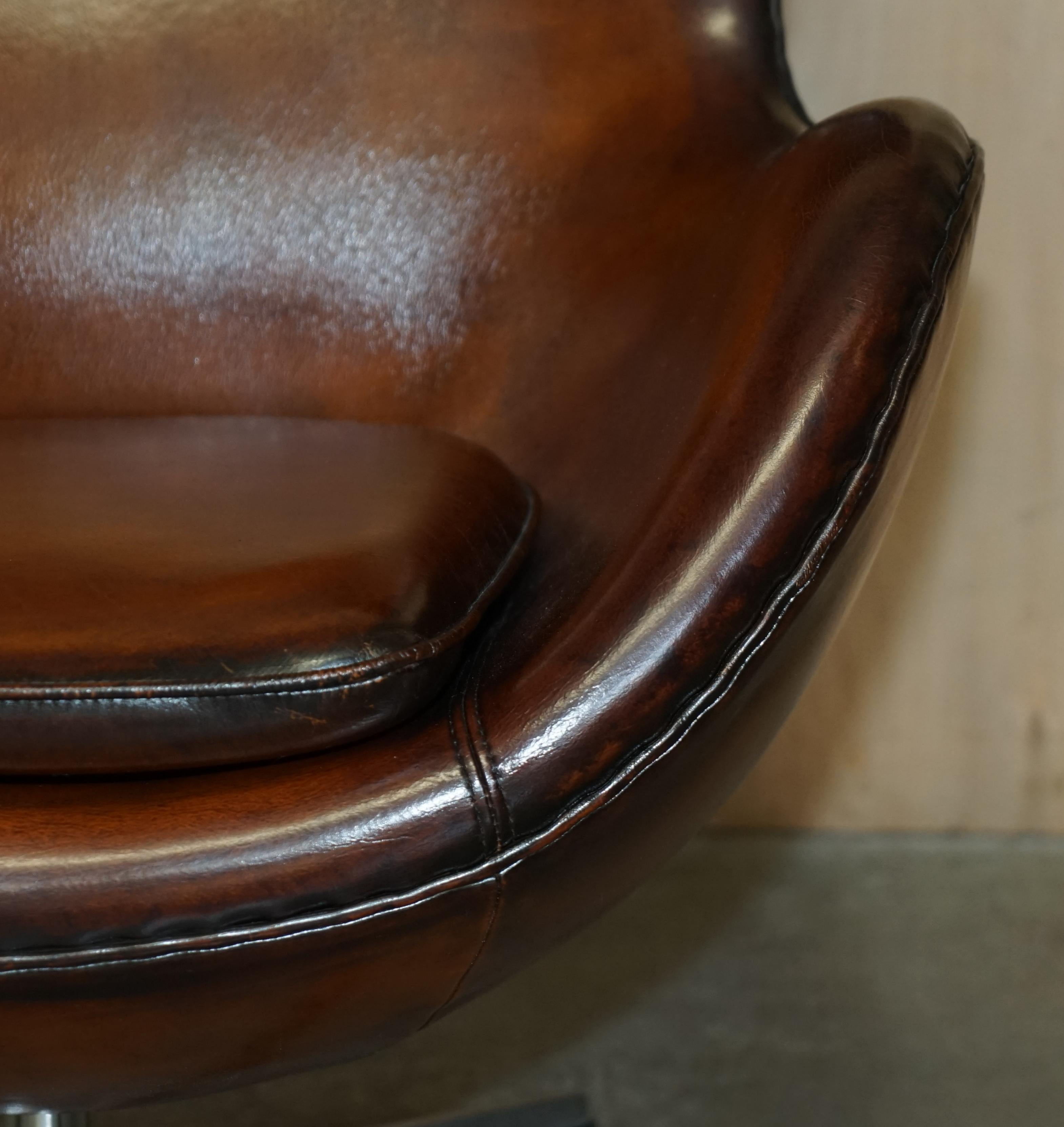 Vintage Fully Restored Fritz Hansen Style Egg Chair in Whisky Brown Leather 4