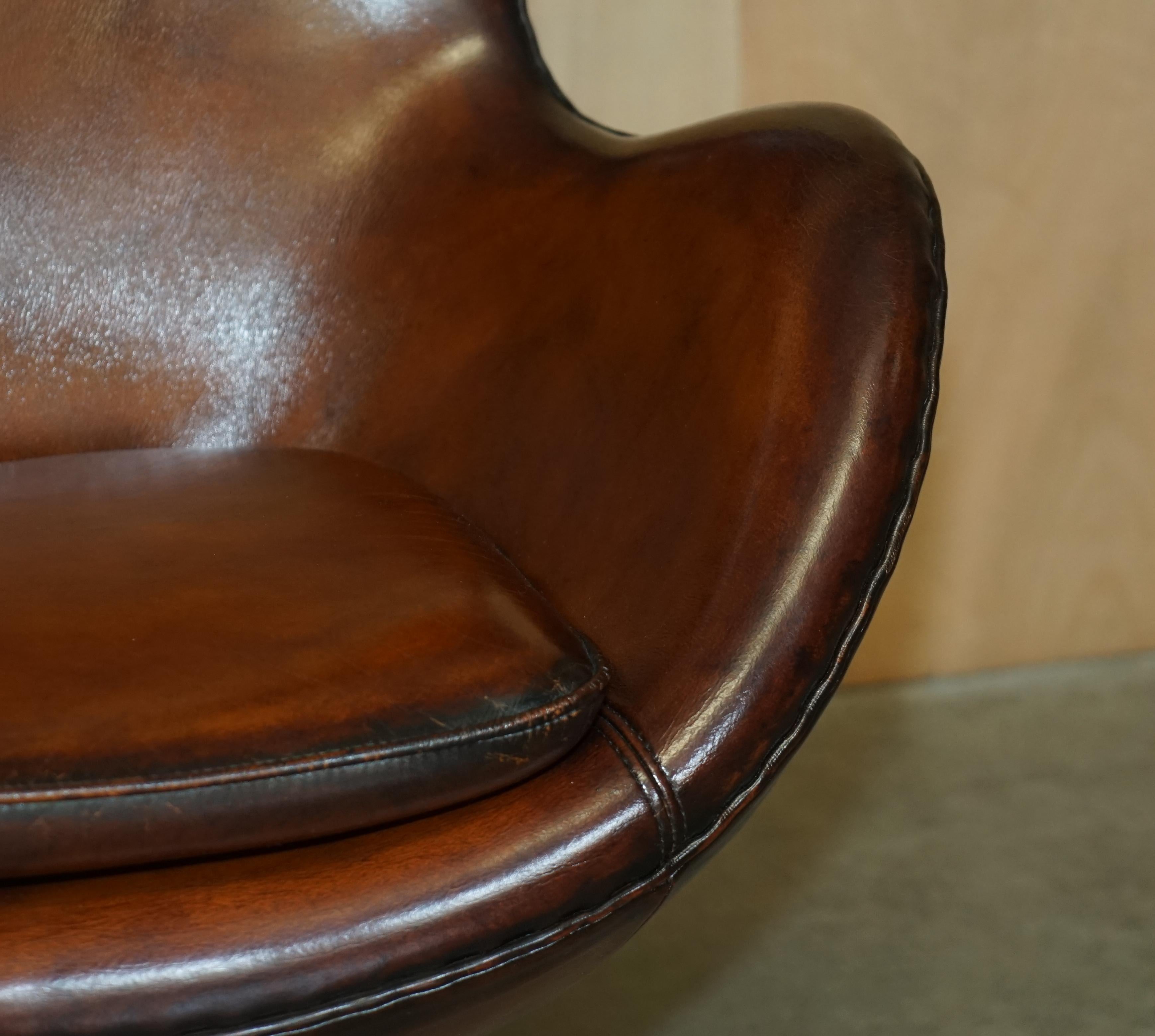 Vintage Fully Restored Fritz Hansen Style Egg Chair in Whisky Brown Leather 5