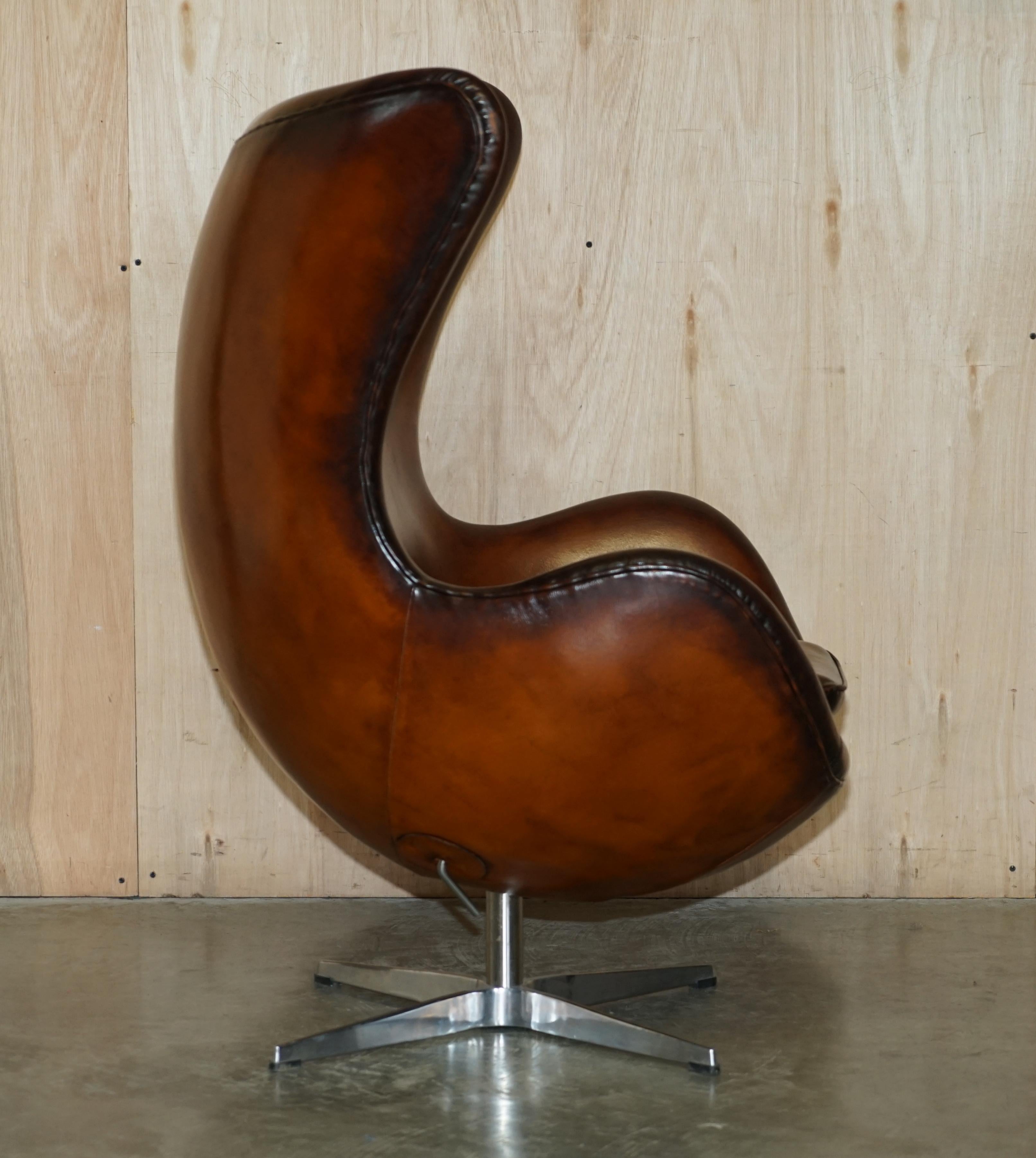 Vintage Fully Restored Fritz Hansen Style Egg Chair in Whisky Brown Leather 10