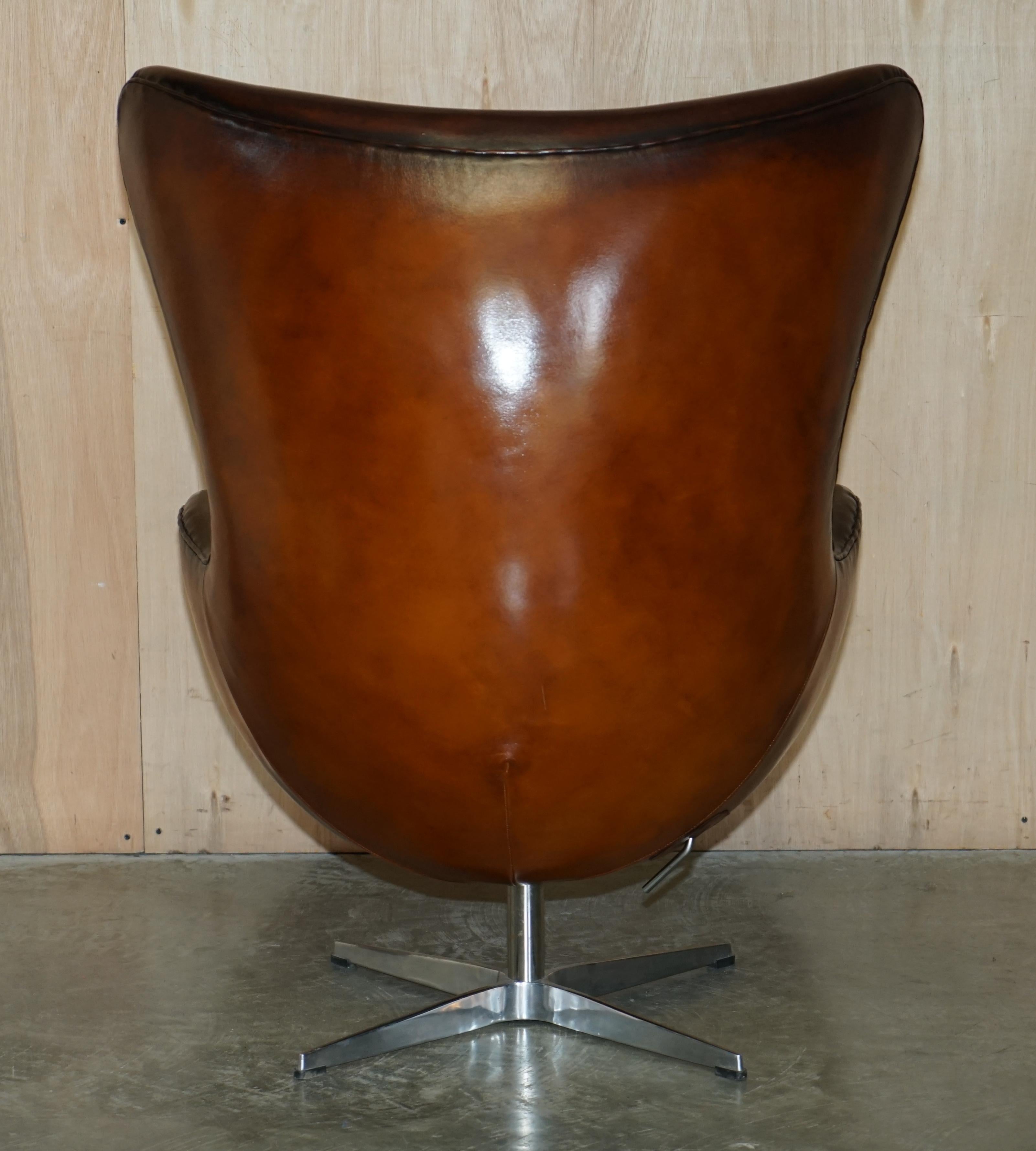 Vintage Fully Restored Fritz Hansen Style Egg Chair in Whisky Brown Leather 11