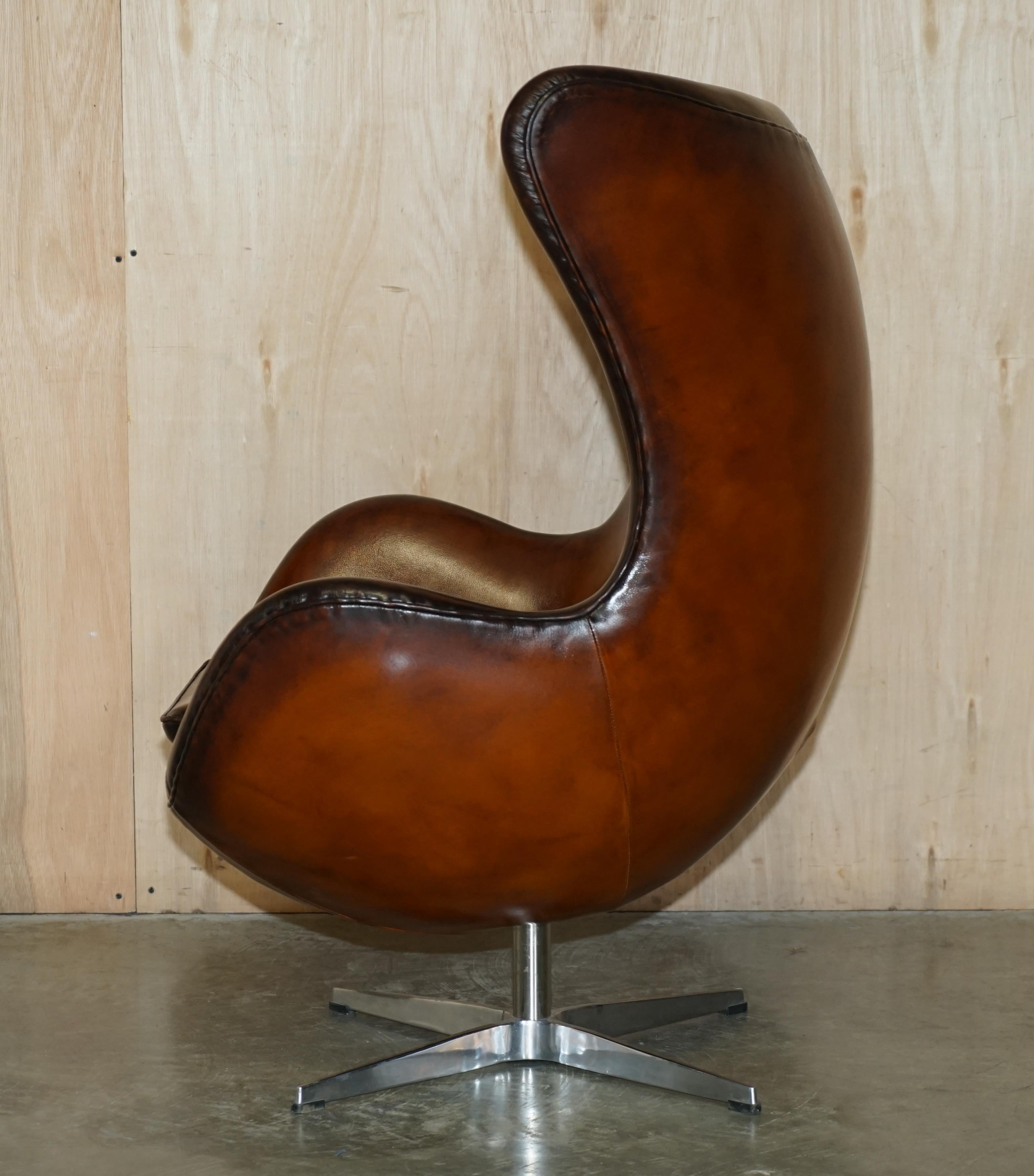 Vintage Fully Restored Fritz Hansen Style Egg Chair in Whisky Brown Leather 12