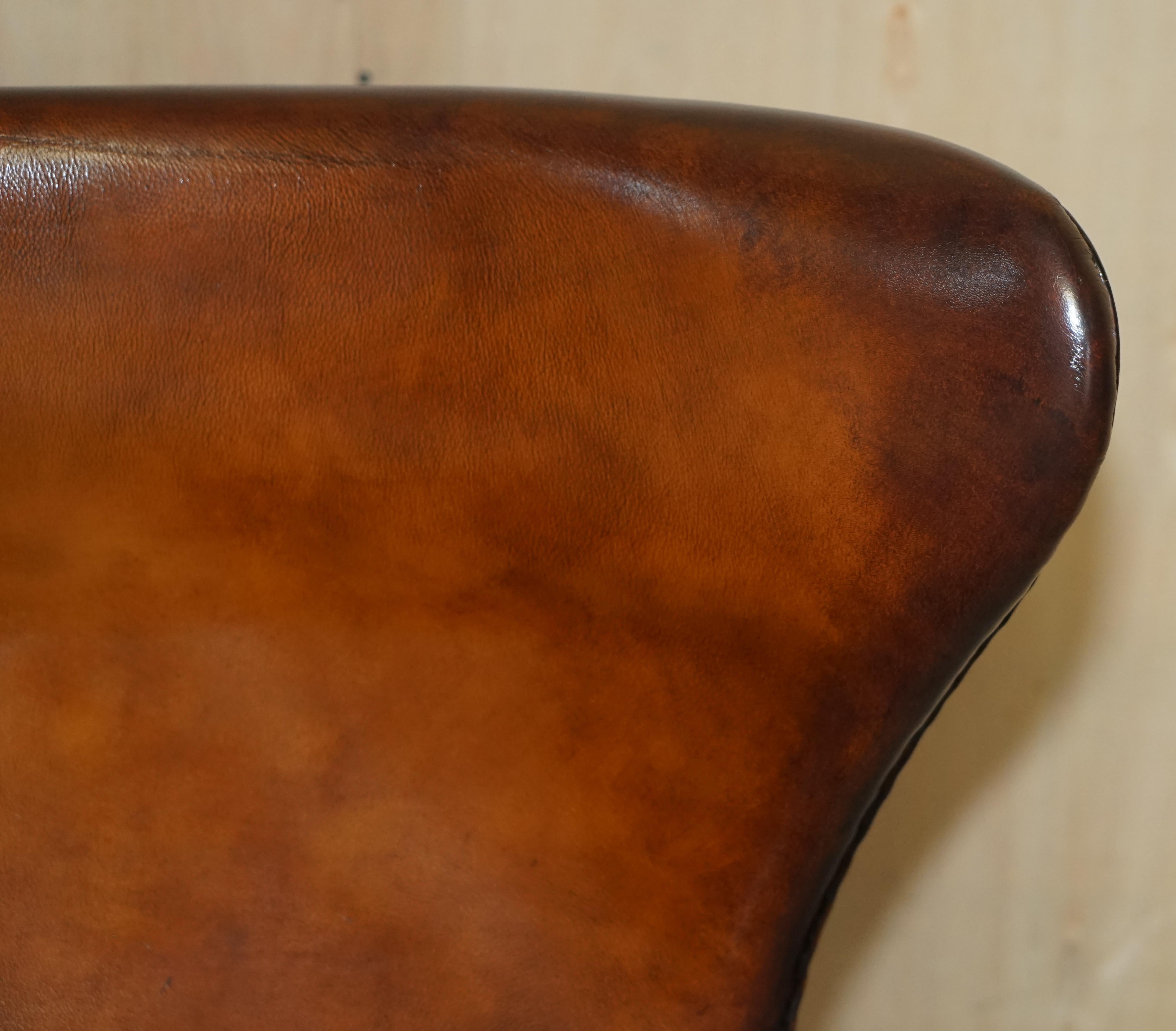 Chaise vintage entièrement restaurée de style Fritz Hansen en cuir Brown Whisky 1