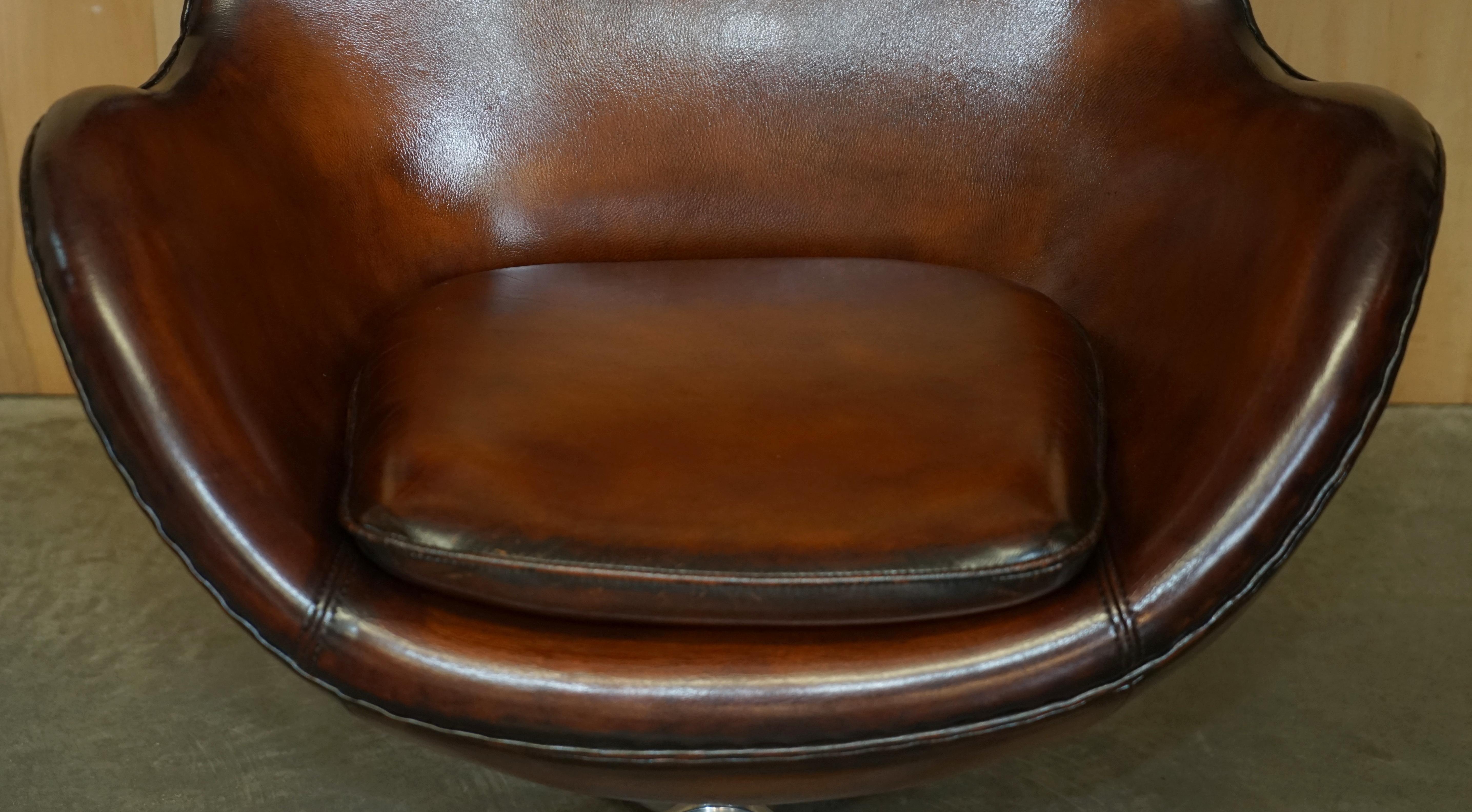 Vintage Fully Restored Fritz Hansen Style Egg Chair in Whisky Brown Leather 1