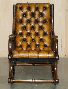 ViNTAGE FULLY RESTORED HAND DYED BROWN LEATHER CHESTERFIELD ROCKING ARMCHAIR