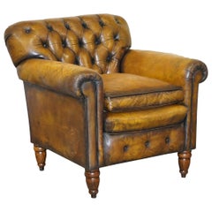 Vintage Fully Restored Hand Dyed Chesterfield Club Armchair Feather Filled Seat