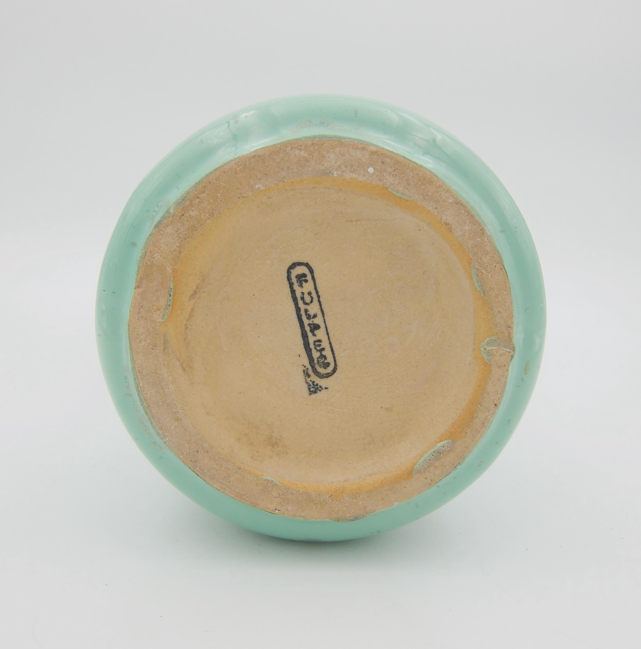 Early 20th Century Fulper Pottery Double Handle Vase with a Green Flambe Glaze 2