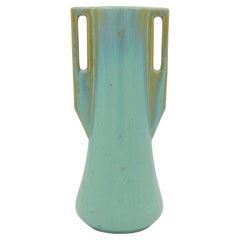 Vintage Fulper Pottery Square Handle Vase with a Green Flambe Glaze