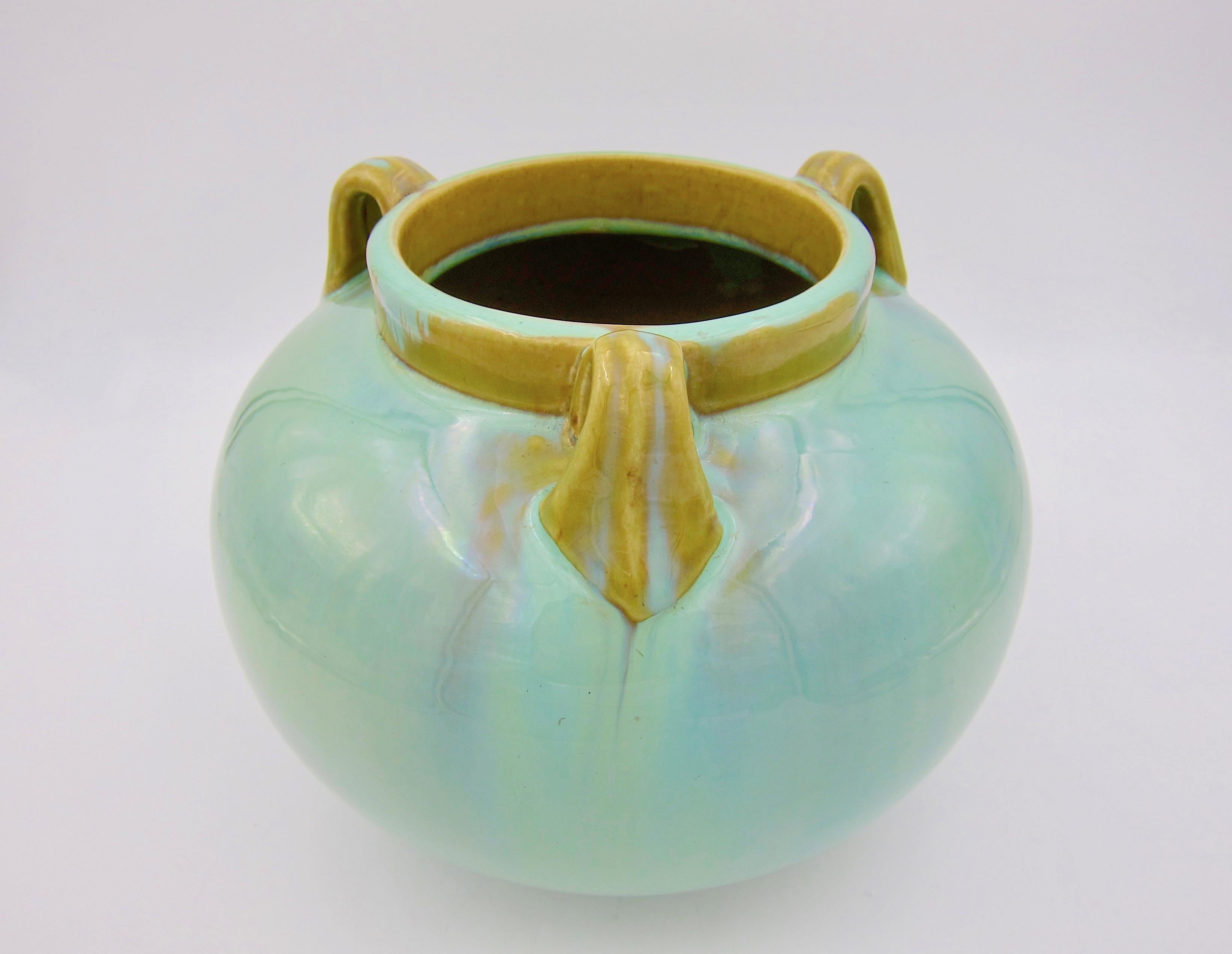 Arts and Crafts Vintage Fulper Pottery Three Handled Vase with a Flambé Glaze
