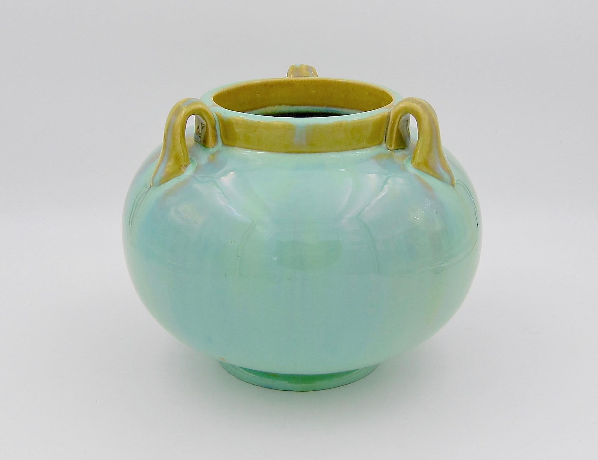 20th Century Vintage Fulper Pottery Three Handled Vase with a Flambé Glaze