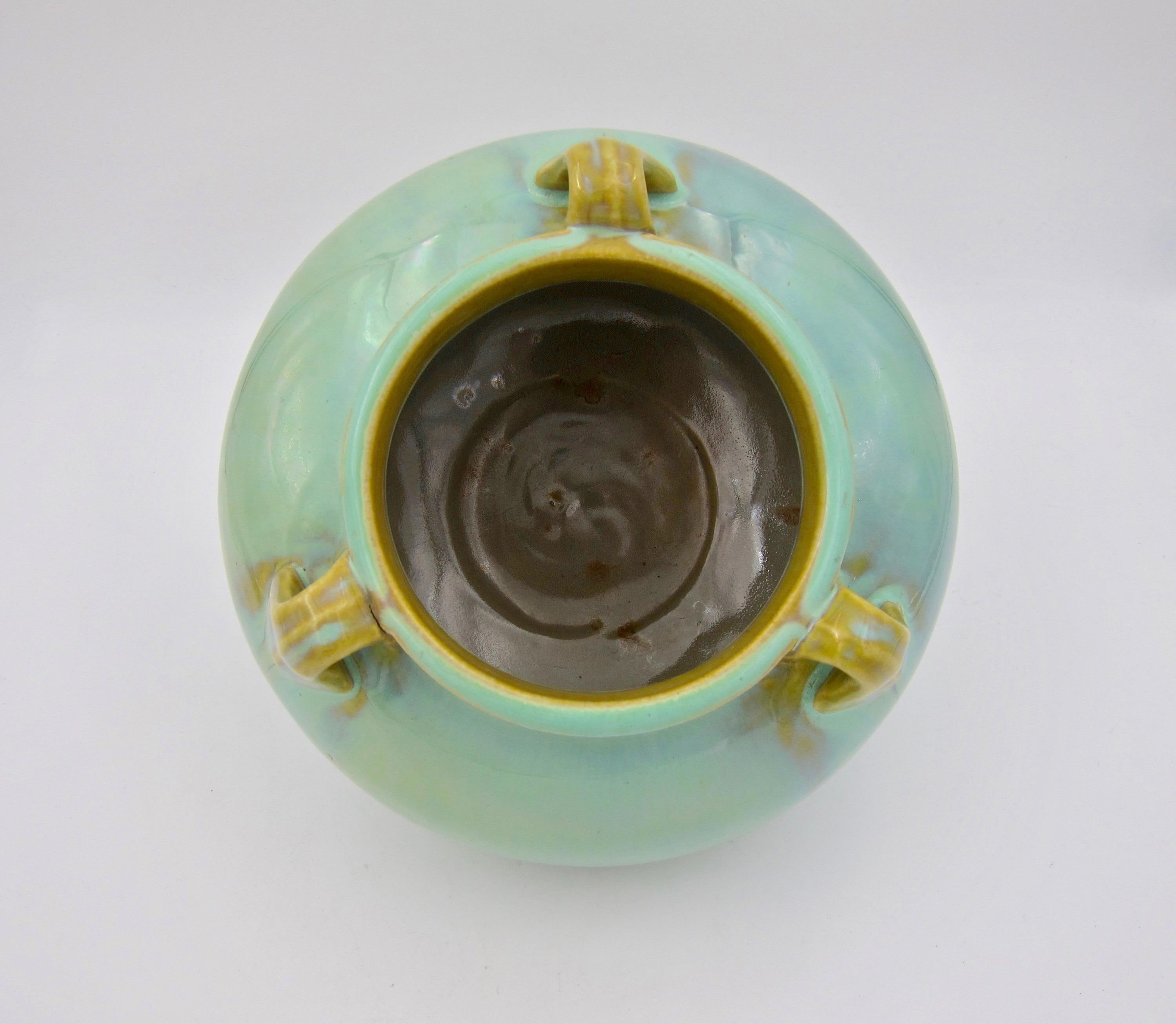 Ceramic Vintage Fulper Pottery Three Handled Vase with a Flambé Glaze