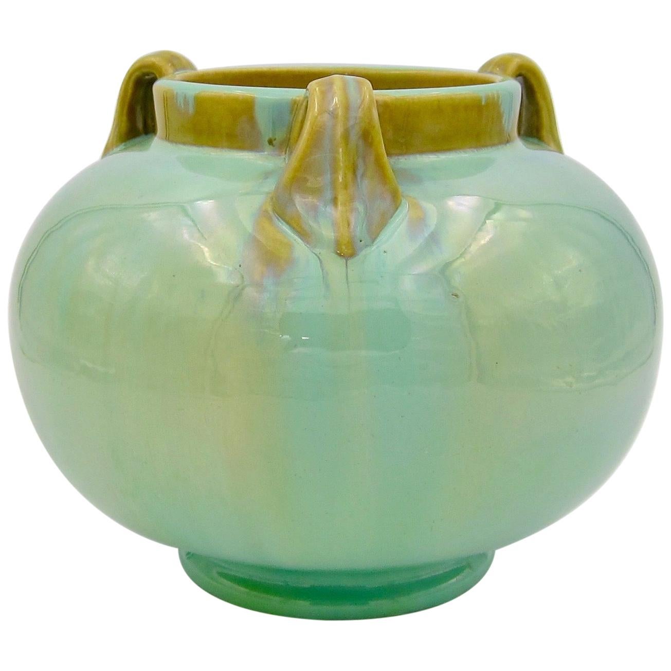 Vintage Fulper Pottery Three Handled Vase with a Flambé Glaze