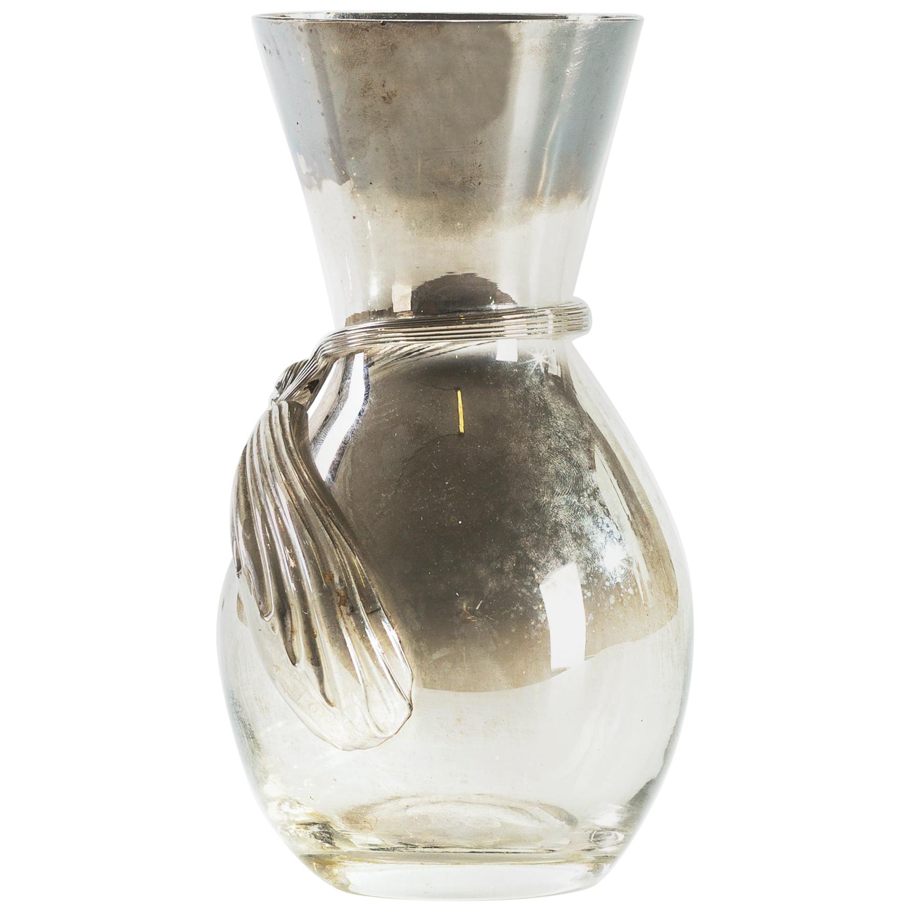 Vintage Fumè Glass Vase with Ribbon, Austria, Mid-1900