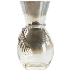 Vase en verre fumé vintage avec ruban:: Autriche:: milieu du XIXe siècle