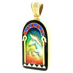Vintage Fusager & Demski 18K Yellow Gold Cloisonné Enamel Unicorn Pendant