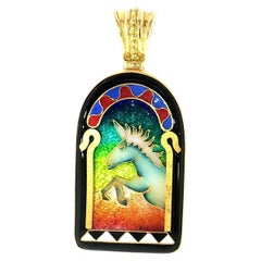Vintage Fusager & Demski 18K Yellow Gold Cloisonné Enamel Unicorn Pendant